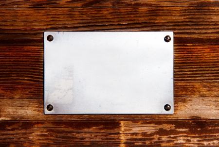 Metal plate on a wooden surface