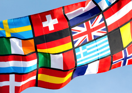 Fragment of Pan European flag against the blue sky