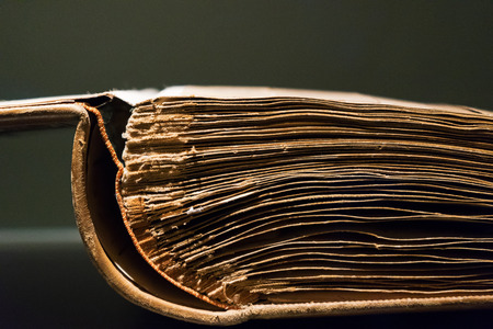 The old opened book on a gray backgroundの写真素材