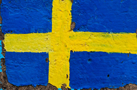 Flag of Sweden on a concrete wallの写真素材