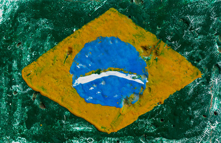 Flag of Brazil on a concrete wallの写真素材