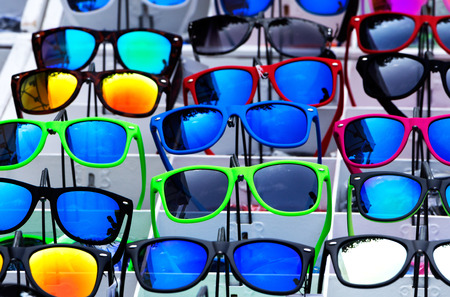 The set of sunglasses in the trade shopの写真素材