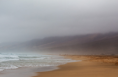 The beach in fog  in the area  Cofete on Fuerteventuraの写真素材