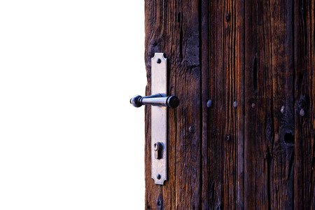 Old open door on a white background, isolatedの写真素材