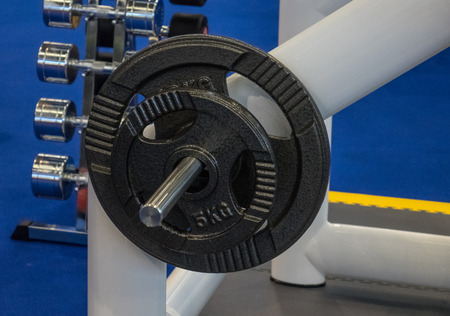 Barbell  on the rack  in a  fitness centerの写真素材