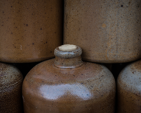 Clay wine bottles on the marketの写真素材