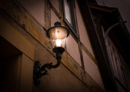 The old building against sky in city and glowing lantern .の写真素材