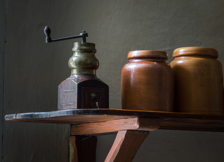 The old and ancient utensils in a  farmhouse.の写真素材