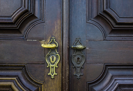The old vintage door handle and keyhole.の写真素材