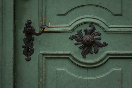 The old vintage door handle and keyhole.の写真素材