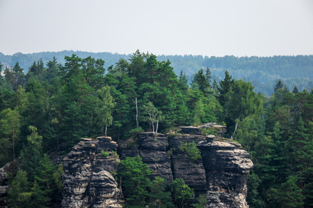 The landscape of Elbe Sandstone Mountains in Germany.の写真素材