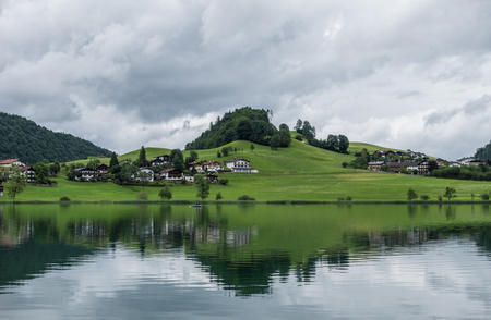 The mountain lake Thiersee in Tyrol, Austria .の写真素材