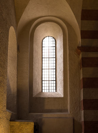 The old and ancient window in dark room .の写真素材