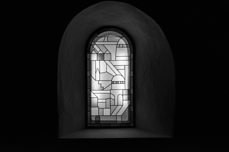 The old and ancient window in dark room .の写真素材