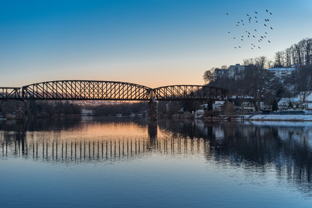 The bridge on river in city Hamelin,Germany .の写真素材