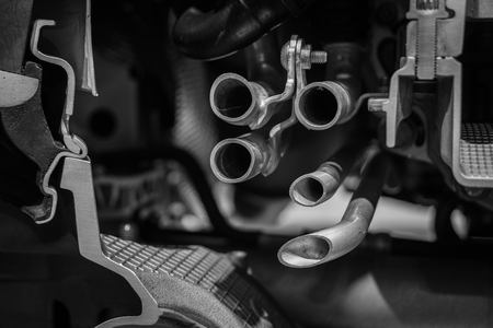 The pipes in a engine of modern car .の写真素材