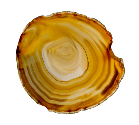 Slice of agate crystal on white background .の写真素材