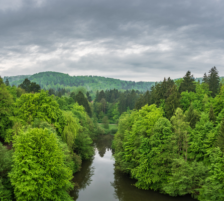 Pond  in Teutoburg Forest nearby Externsteine rocks, Germany .の写真素材