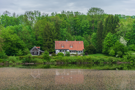 Pond  in Teutoburg Forest nearby Externsteine rocks, Germany .の写真素材
