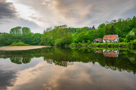 Pond  in Teutoburg Forest nearby Externsteine rocks, Germany .の写真素材