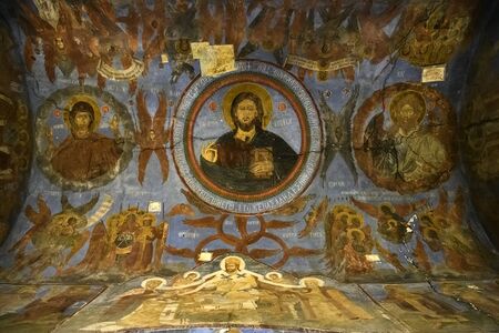 Fragments of frescoes (wall paintings) on the walls of the Church of the Saviour at Berestove Berestovi in Kyiv, Ukraine. September 2019のeditorial素材