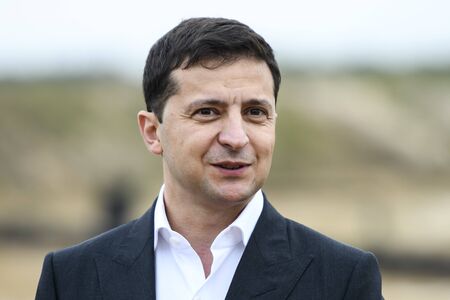 Ukrainian President Volodymyr Zelenskiy in the village of Stare, Ukraine,のeditorial素材