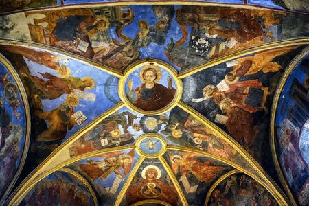 Fragments of frescoes (wall paintings) on the walls of the Church of the Saviour at Berestove...