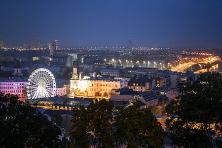 Night View of the old Podil district of the Kyiv city, Ukraine,.の写真素材