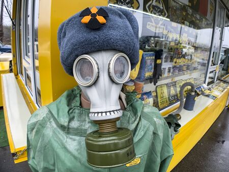 Souvenir shop on the Dytyatky checkpoint on enter to Chornobyl exclusion zone. Ukraine, 