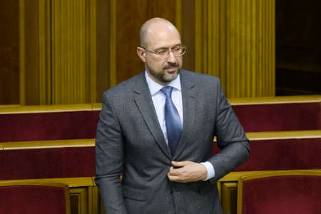 Denys Shmygal, newly elected Prime Minister of Ukraine, during a parliamentary session in Kyiv, Ukraineのeditorial素材