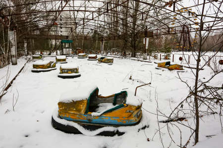 Abandoned amusement park in ghost town Pripyat. Pripyat, Chernobyl exclusion zone.