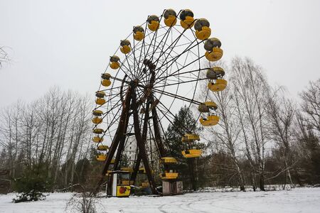 Abandoned amusement park in ghost town Prypiat. Priryat, Chornobyl exclusion zone.