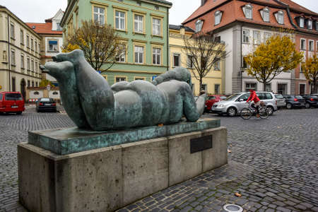 Modern sculptures Lady with fruit by Fernando Botero, in down town Bamberg, Bavaria, Germany. November 2014. High quality photoのeditorial素材