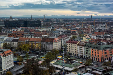 Aerial view to historical center Munich with Old Town Hall and Heiliggeistkirche in Munich, Bavaria, Germany. October 2014. High quality photoの写真素材