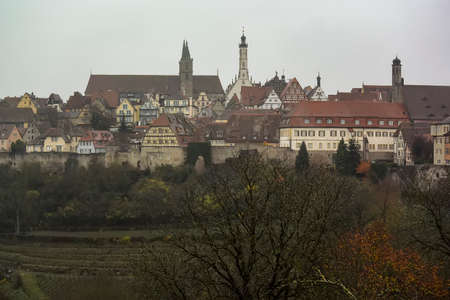 Skyline panorama view from town wall of Rothenburg ob der Tauber town, Bavaria, Germany. November 2014. High quality photoの写真素材