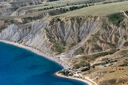 Aerial view of Mountain landscape and Black Sea coast near Sudak, Crimea, Ukraine. ... High quality photoの写真素材
