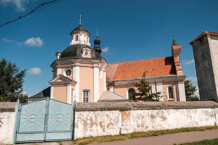 View of the old Catholic Church of St. Anthony in Korets, Rivne region, Ukraine. August 2021. High quality photoの写真素材