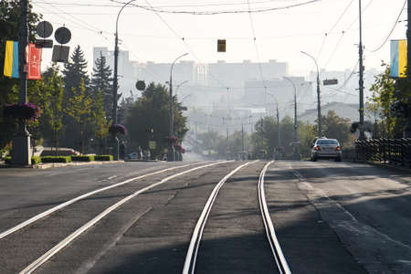Morning view of the deserted street Soborna in Vinnytsia, Ukraine. September 2021の写真素材