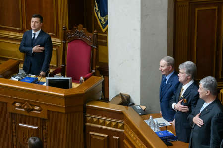 Ukrainian President Volodymyr Zelensky and former presidents Kuchma, Yushchenko, Poroshenko in...