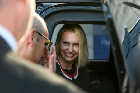 New US ambassador to Ukraine Bridget Brink during a press conference at Sofiyska Square in Kyiv, Ukraine, June 02, 2022. High quality photoのeditorial素材