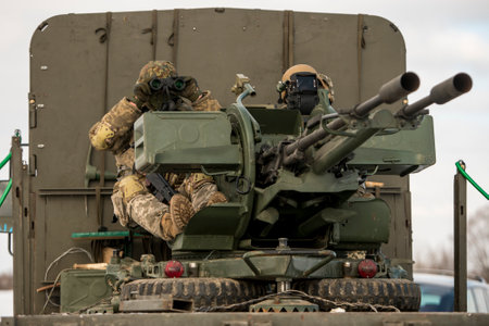An air defense unit of the Ukrainian Armed Forces, called drone hunters, in position near Ukraines...