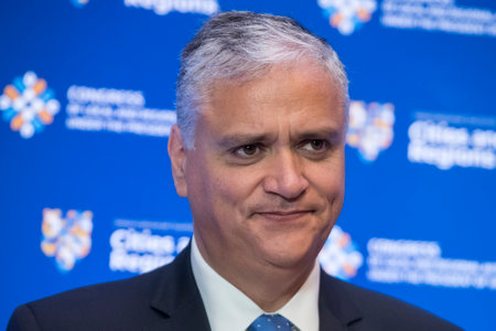 Vasco Alves Cordeiro, President of the European Committee of the Regions attends International Summit of Cities and Regions in Kyiv, Ukraine, April 20, 2023. High quality photoのeditorial素材