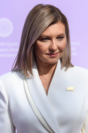 First Lady of Ukraine Olena Zelenska arrives at the Third Summit of First Ladies and Gentlemen in Kyiv, Ukraine 6 September 2023. High quality photoのeditorial素材