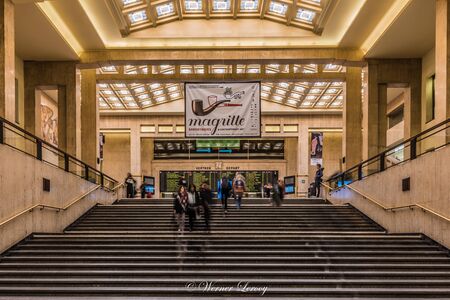 Brussels Old Town, Brussels Capital Region / Belgium - 09 02 2019: Pedestrians walking in the main hall of the central railway station designed by victor Hortaのeditorial素材