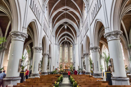 Gothic interior design of the Saint Peter Catholic chruch of Jette, Brussels, Belgium, June 2017のeditorial素材