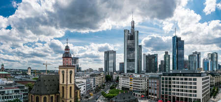 Panoramic cityscape over Frankfurt am Main, Germany, July 2017のeditorial素材