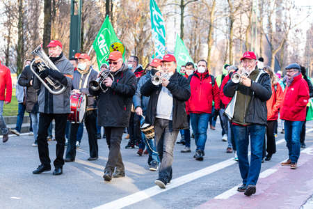 Brussels Capital Region, Belgium, 12 06 2021 - National strike for welfare, social security and against poverty and high energy pricesのeditorial素材