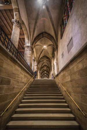 Echternach - The Grand Duchy of Luxembourg - 04 14 2019 - The arches, ceiling and interior design of the Echternach Abbeyのeditorial素材