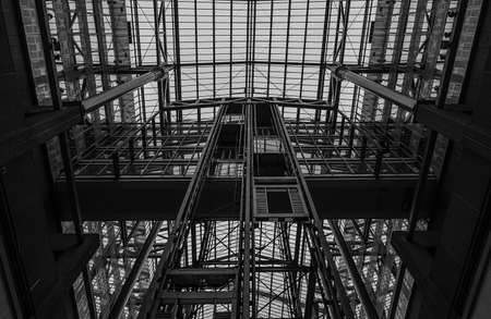 Saint-Josse, Brussels Capital Region - Belgium - 03 20 2020 Abstract lines of the ceiling of the Communication center North CCNのeditorial素材
