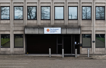 Anderlecht, Brussels Capital Region - Belgium - 02 09 2020 - Facade of the headquarters of the hospitera companyのeditorial素材